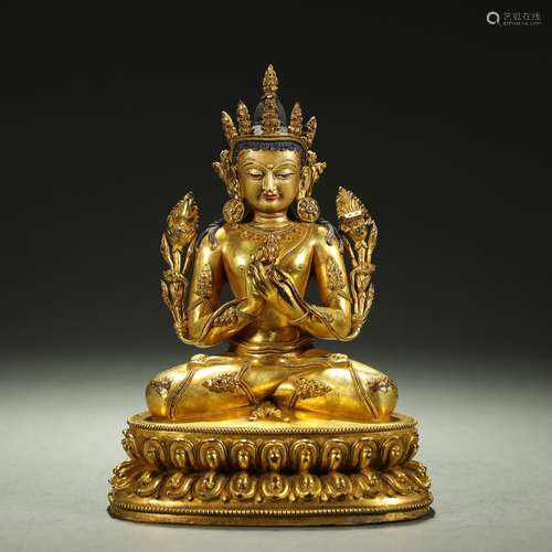 MING DYNASTY,A RARE GILT-BRONZE BUDDHA STATUE