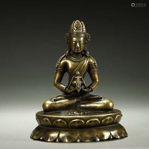 OLD TIBETAN ALLOY BRONZE BUDDHA STATUE,ABOUT 8th-12th CENTUR...