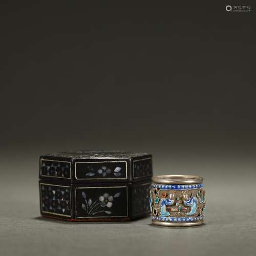 QING DYNASTY,SILVER CLOISONNE ENAMEL RING AND LACQUER WARE B...