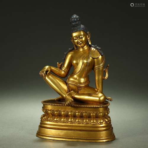 A FINE AND RARE GILT-BRONZE BUDDHA STATUE,QING DYNASTY