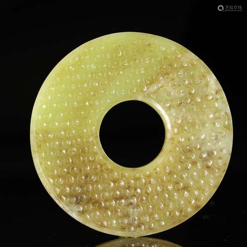 WARRING STATES PERIOD,A RARE GREENISH-YELLOW JADE DISC,BI