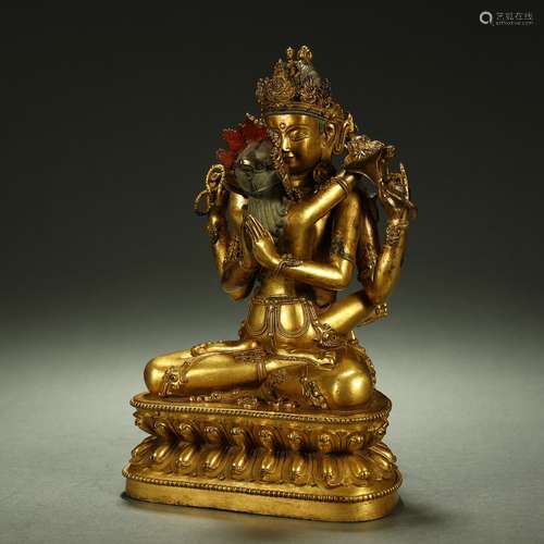 MING DYNASTY,A RARE GILT-BRONZE BUDDHA STATUE