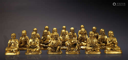 QING DYNASTY,A SET OF GILT-BRONZE BUDDHA STATUES