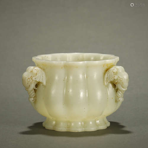 QING DYNASTY,WHITE JADE CARVED CENSER