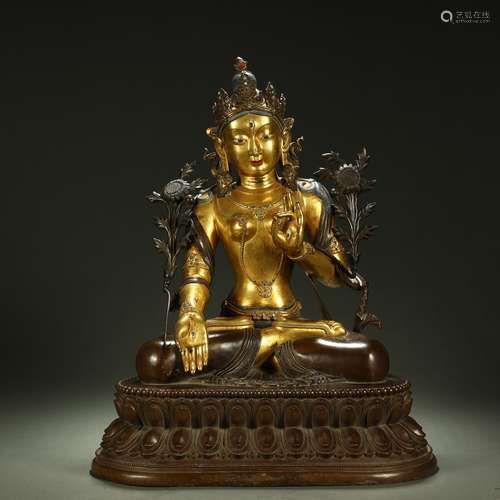 QING DYNASTY,A RARE LARGE GILT-BRONZE BUDDHA STATUE