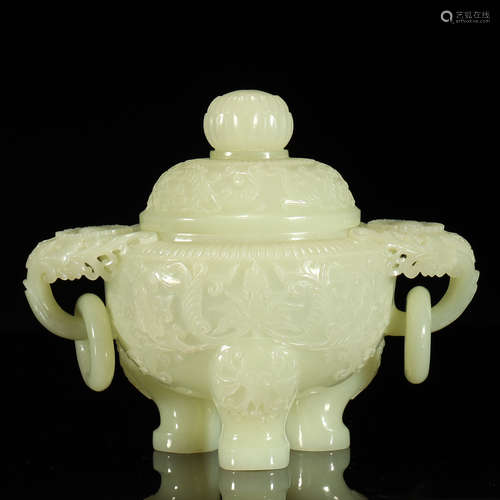 QING DYNASTY,A FINE HETIAN JADE CARVED CENSER