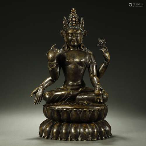 OLD TIBETAN ALLOY BRONZE BUDDHA STATUE,ABOUT 8th-12th CENTUR...