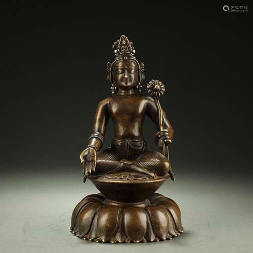 OLD TIBETAN SILVER-INLAID ALLOY BRONZE BUDDHA STATUE,ABOUT 8...