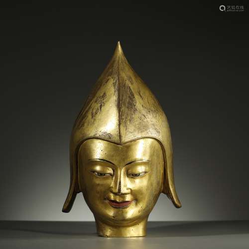 QING DYNASTY,GILT-BRONZE BUDDHA HEAD