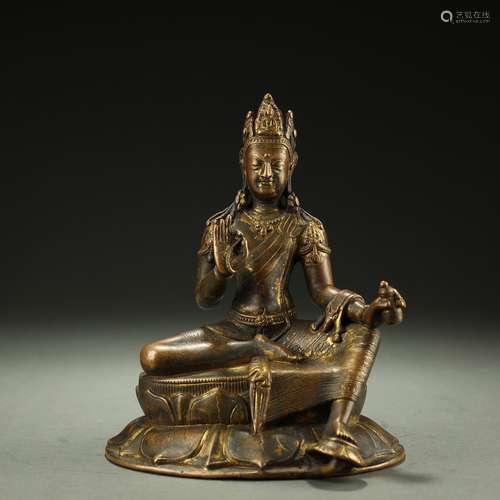 OLD TIBETAN GILT-BRONZE BUDDHA STATUE,ABOUT 8th-12th CENTURY