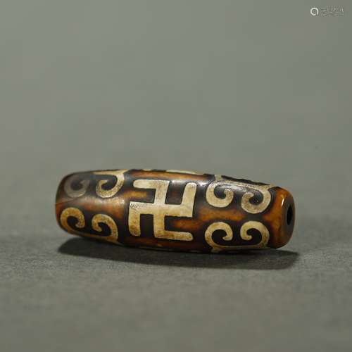 QING DYNASTY,STONE-INLAID WOOD TIBETAN DZI BEADS