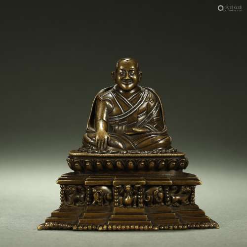 OLD TIBETAN SILVER-INLAID ALLOY BRONZE BUDDHA STATUE,ABOUT 8...