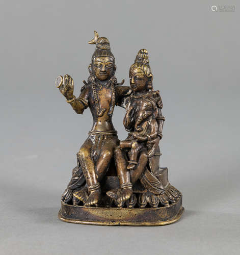 Bronze-Figurengruppe des Shiva, Parvati und Ganesha