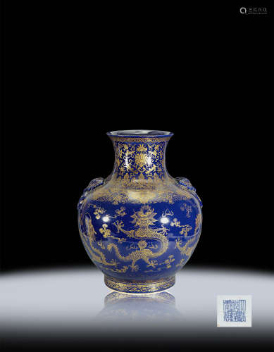 清乾隆御用茄皮紫釉描金龙纹辅首尊(1735-1799)
