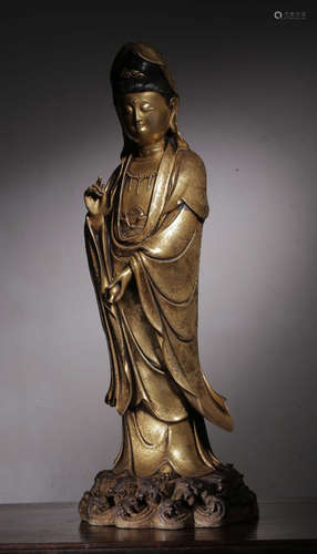 GILT BRONZE CAST GUANYIN BUDDHA STATUE