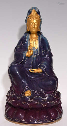 JUN WARE PURPLE GLAZE GUANYIN BUDDHA STATUE