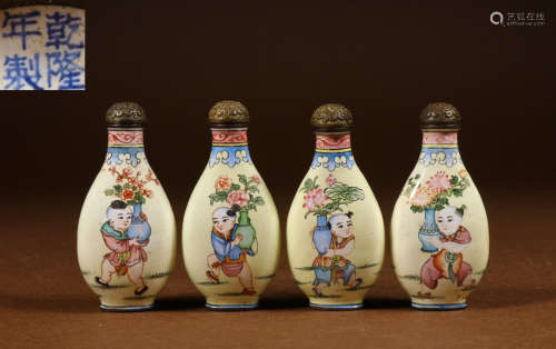 SET OF ENAMELED GLAZE SNUFF BOTTLE