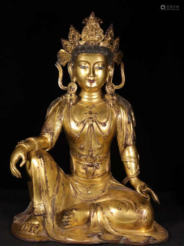 GILT BRONZE CAST GUANYIN BUDDHA STATUE