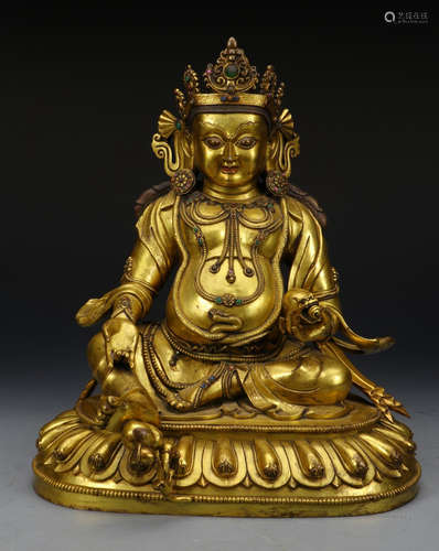 GILT BRONZE CAST JAMBHALA STATUE