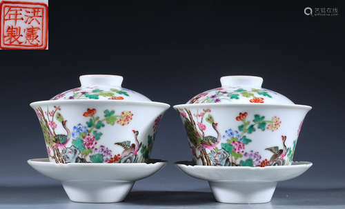 PAIR OF FAMILLE ROSE GLAZE BOWL WITH FLOWER PATTERN