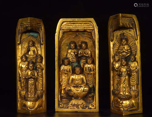 SET OF GILT BRONZE CAST BUDDHA PATTERN PENDANTS