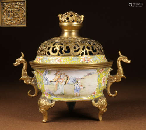 CLOISONNE CAST FIGURE PATTERN CENSER