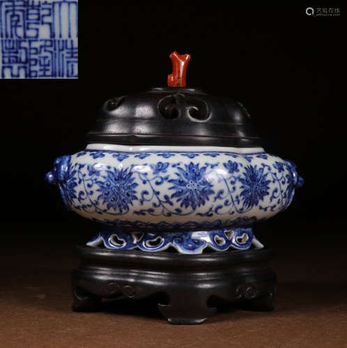 BLUE&WHITE GLAZE CARVED CENSER