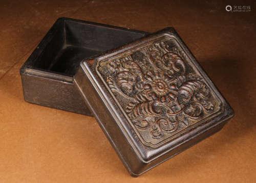 ZITAN WOOD CARVED BOX WITH COVER