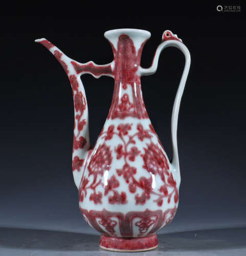 UNDERGLAZE RED GLAZE FLORAL PATTERN POT