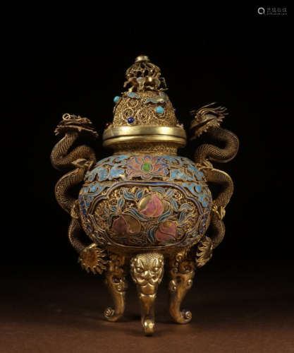 GILT SILVER CAST AUSPICIOUS CENSER