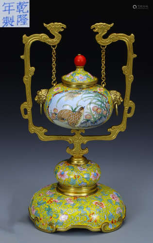 QIANLONG MARK CLOISONNE CAST FLORAL PATTERN CENSER