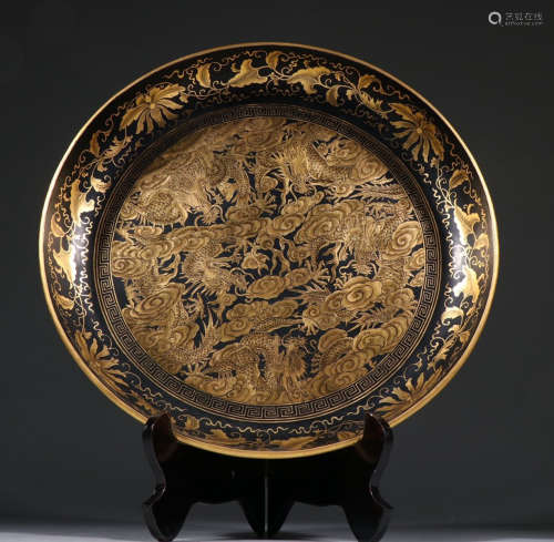 LACQUER CARVED DRAGON PATTERN DISH