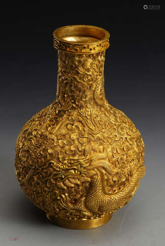 GILT BRONZE CAST DRAGON PATTERN VASE