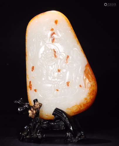 HETIAN JADE SEED CARVED BUDDHA PENDANT