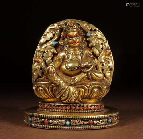 GILT BRONZE CAST JAMBHALA STATUE