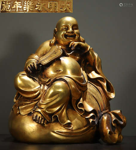 YONGLE GILT BRONZE CAST MONK SHAPED STATUE