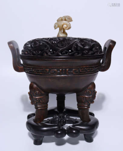 CHENXIANG WOOD WITH SOAPSTONE CENSER
