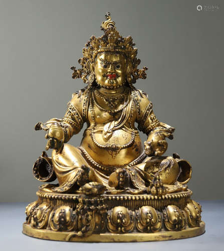 GILT BRONZE CAST JAMBHALA STATUE