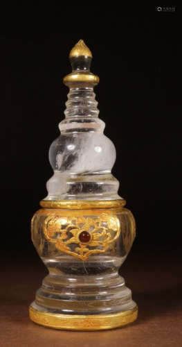 CRYSTAL WITH GILT DECORATED STUPA