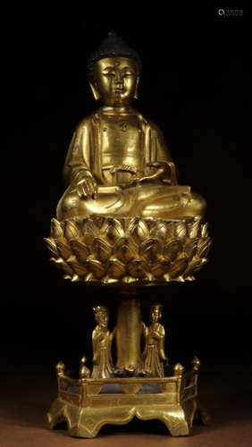 GILT BRONZE CAST SAKYAMUNI BUDDHA STATUE