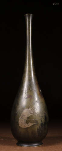 COPPER WITH SILVER CAST LONG NECK VASE