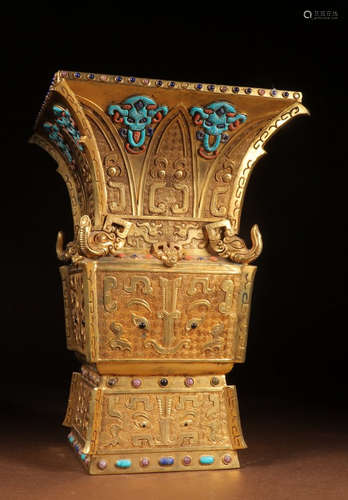 GILT BRONZE CAST BEAST PATTERN VASE