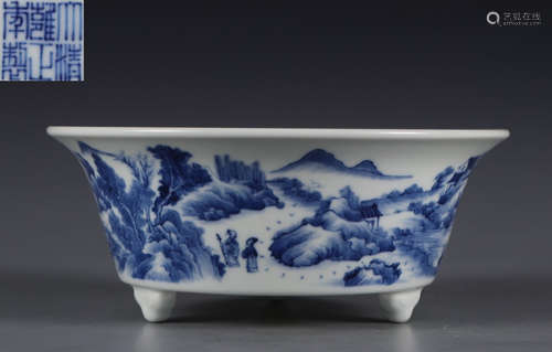 YONGZHENG MARK BLUE&WHITE GLAZE BRUSH WASHER