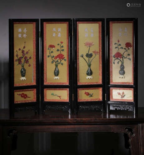 SET OF LACQUER WOOD WITH GEM DECORATED SCREENS