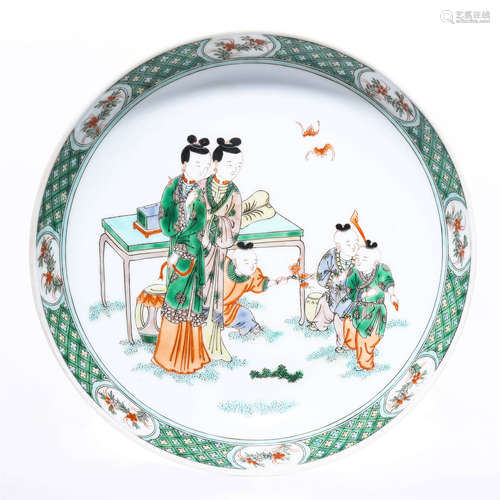 Chinese Porcelain Wucai Figure Dish Marked Guang Xu