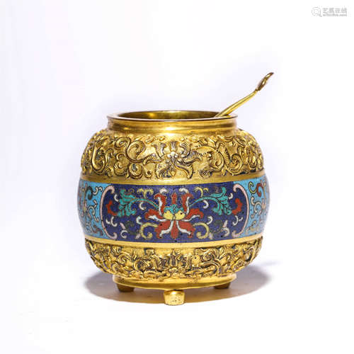 Chinese Gilt-Bronze Tripot Wahser Marked Qian Long