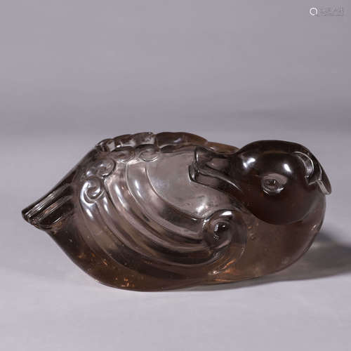 A duck shaped tea-colored citrine incense burner