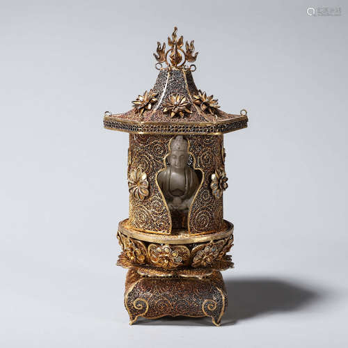 A gilding silver filigree Sakyamuni buddha niche