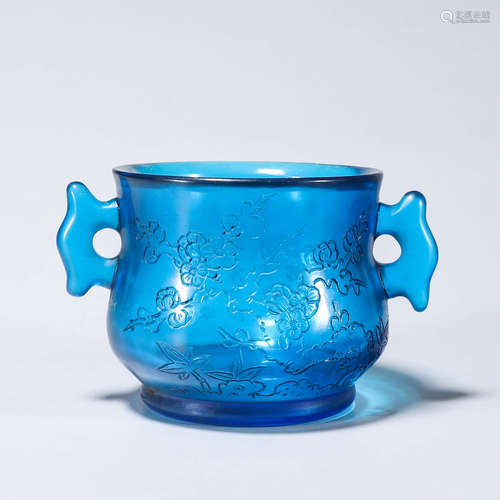 A flower inscribed glass censer