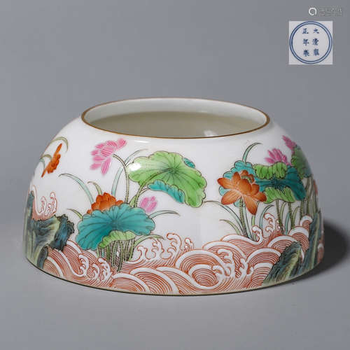 A famille rose lotus porcelain water pot